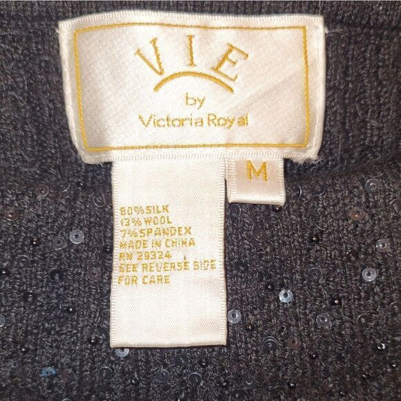 Vie By Victoria Royal Black Sequin Off the Shoulder Wool Silk Sweater M - Picture 8 of 8